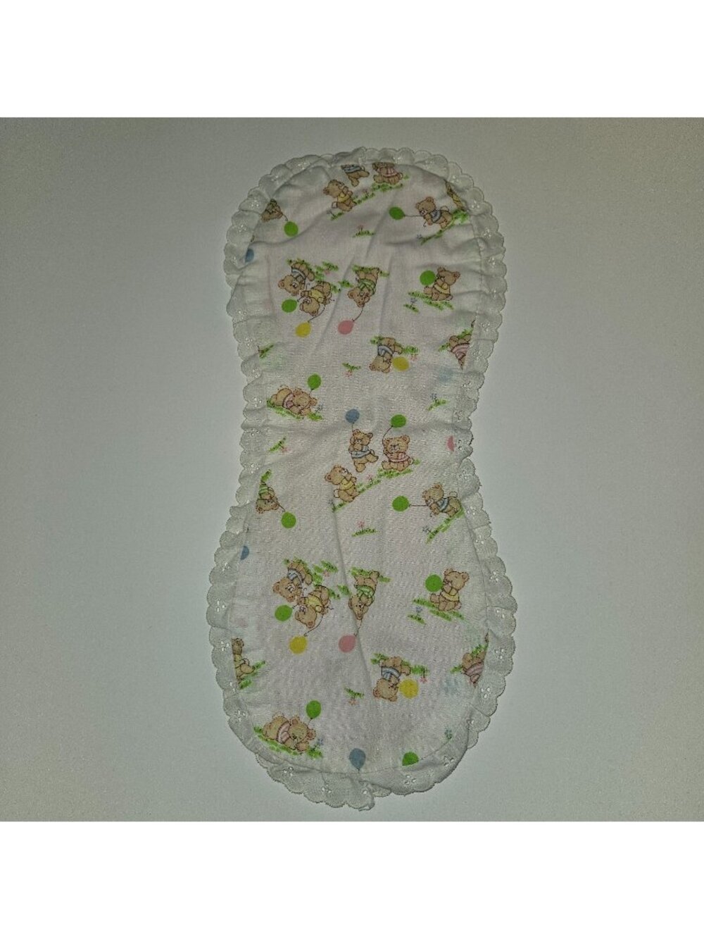 VTG Teddy Bears Green Blue Balloons Pink Terrycloth Burp Cloth Lace Trim READ